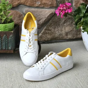Michael Kors Irving Stripe Lace Up Womens Comfort Shoes White Yellow Sneakers 10