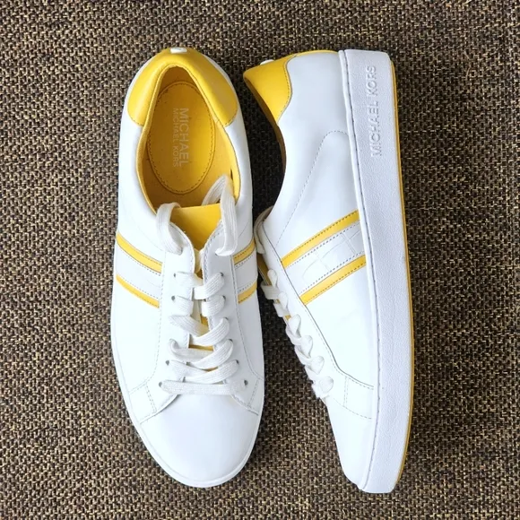 Michael Kors Irving Stripe Lace Up Womens Comfort Shoes White Yellow Sneakers 10