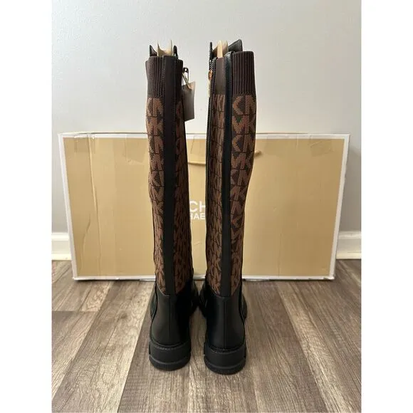 Michael Kors Ridley Leather and Logo Jacquard Knee Boot Size 8 $275