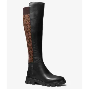 Michael Kors Ridley Leather and Logo Jacquard Knee Boot Size 8 $275