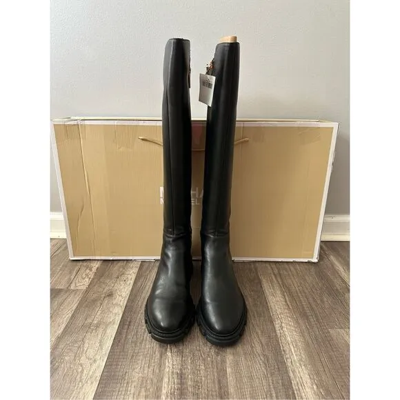 Michael Kors Ridley Leather and Logo Jacquard Knee Boot Size 8 $275