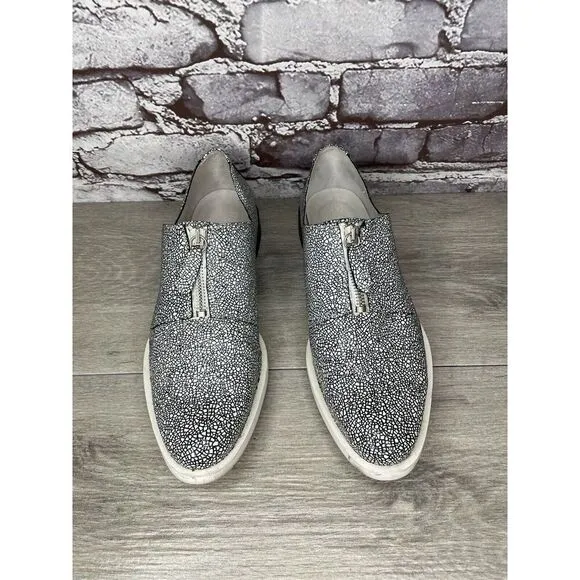 Miista London Black White Leather Cracked Print Center Zip Shoes Women 39EU/8.5M