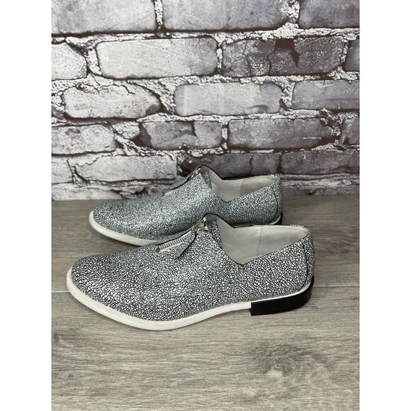Miista London Black White Leather Cracked Print Center Zip Shoes Women 39EU/8.5M