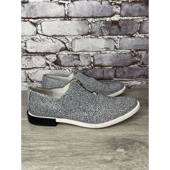 Miista London Black White Leather Cracked Print Center Zip Shoes Women 39EU/8.5M