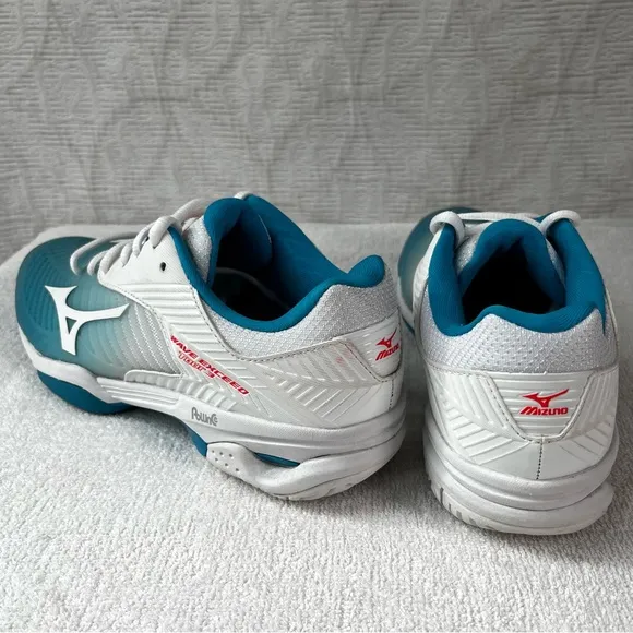 Mizuno Womens 8 Wave Exceed Tour 3 All Court Tennis Shoes Blue Jewel Fiery Coral