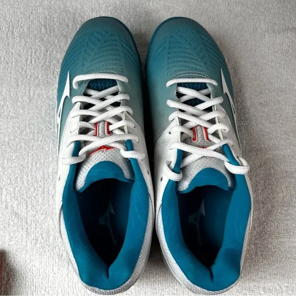 Mizuno Womens 8 Wave Exceed Tour 3 All Court Tennis Shoes Blue Jewel Fiery Coral