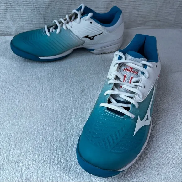 Mizuno Womens 8 Wave Exceed Tour 3 All Court Tennis Shoes Blue Jewel Fiery Coral