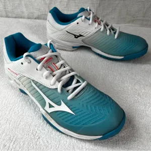 Mizuno Womens 8 Wave Exceed Tour 3 All Court Tennis Shoes Blue Jewel Fiery Coral