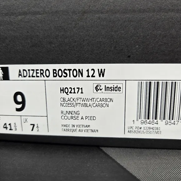 New adidas Adizero Boston 12 Core Black Cloud White Women's Running Shoes Size 9