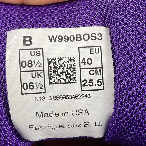 New Balance 990v3 Boston Marathon Womens 8.5 B Running Shoes Lace Up Purple