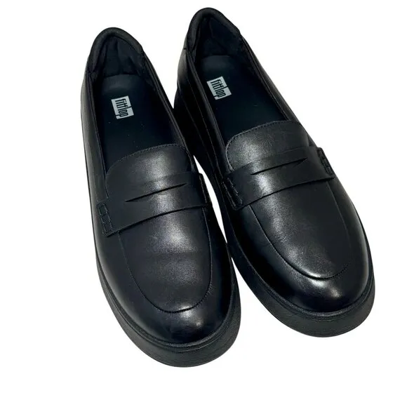 NEW Fitflop Womens F-Mode Leather Flatform Slip On Loafers Shoes Size 11