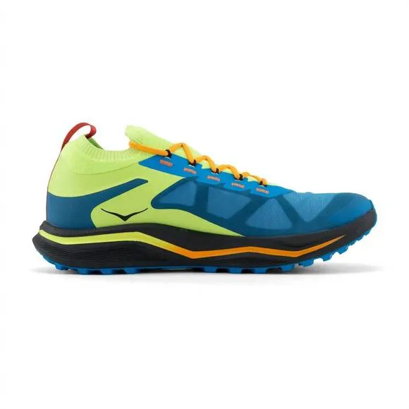 NEW HOKA men's zinal 2 trail running shoes in diva blue / lettuce