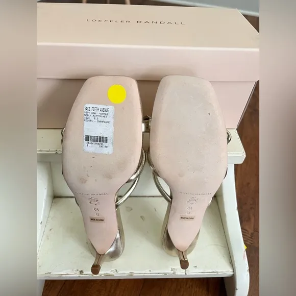 New in box Loeffler Randall $295 Neely Kitten Heel Champagne 8.5  Saks OOHHH …