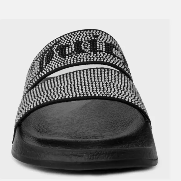 NEW JUICY COUTURE BLACK BLING RHINESTONES SLIDES SANDALS SIZE 10