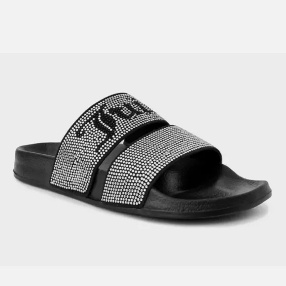 NEW JUICY COUTURE BLACK BLING RHINESTONES SLIDES SANDALS SIZE 10