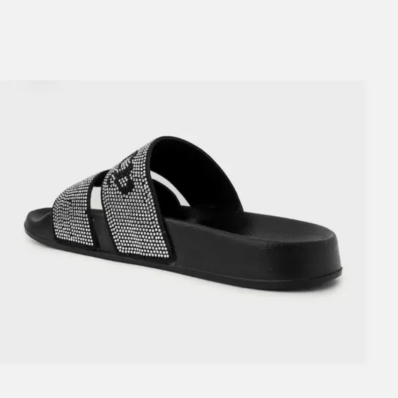 NEW JUICY COUTURE BLACK BLING RHINESTONES SLIDES SANDALS SIZE 10