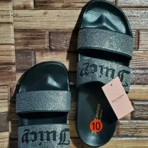 NEW JUICY COUTURE BLACK BLING RHINESTONES SLIDES SANDALS SIZE 10