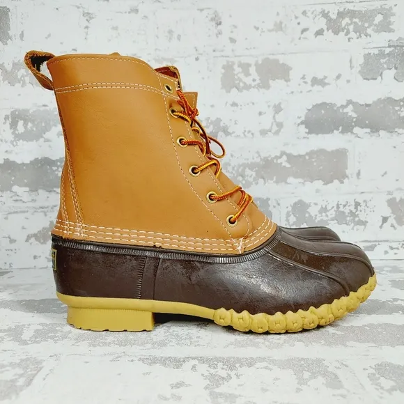 New  L.L.Bean 8'' Bean Tan/Brown Winter Lace Up Boots  i872