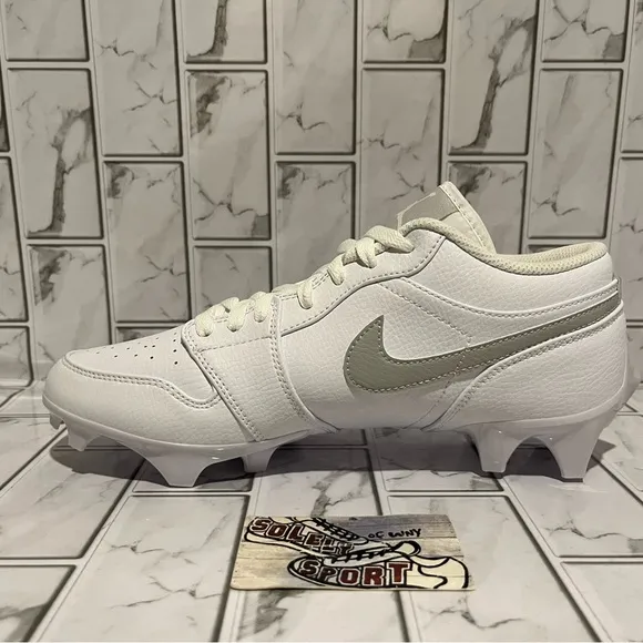 New Nike Air Jordan 1 Low TD Football Cleats Custom White Leather Mens 8.5