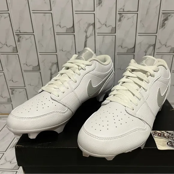 New Nike Air Jordan 1 Low TD Football Cleats Custom White Leather Mens 8.5