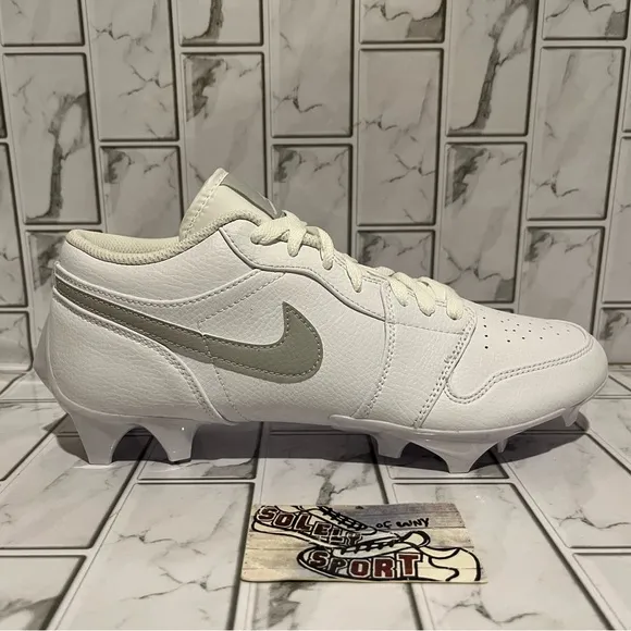 New Nike Air Jordan 1 Low TD Football Cleats Custom White Leather Mens 8.5