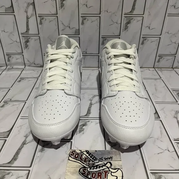 New Nike Air Jordan 1 Low TD Football Cleats Custom White Leather Mens 8.5