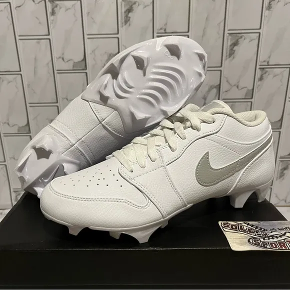 New Nike Air Jordan 1 Low TD Football Cleats Custom White Leather Mens 8.5