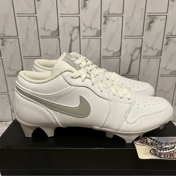 New Nike Air Jordan 1 Low TD Football Cleats Custom White Leather Mens 8.5