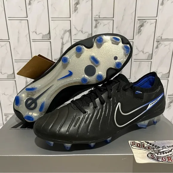 New Nike Tiempo Legend 10 Elite FG Soccer Cleats ACC Black Blue Womens 8 Men 6.5