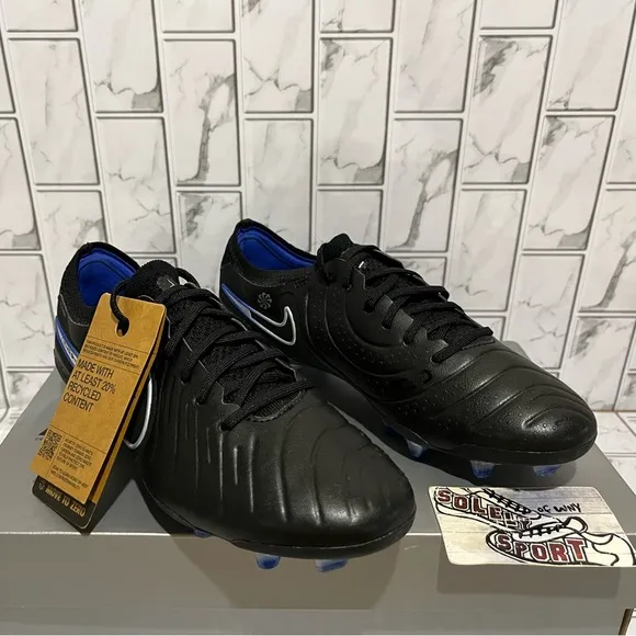 New Nike Tiempo Legend 10 Elite FG Soccer Cleats ACC Black Blue Womens 8 Men 6.5