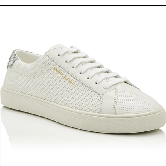 NEW Saint Laurent ANDY SNEAKER PERFORED LEATHER SILVER in box