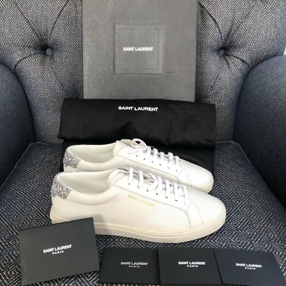 NEW Saint Laurent ANDY SNEAKER PERFORED LEATHER SILVER in box
