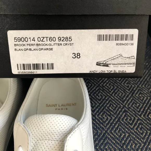 NEW Saint Laurent ANDY SNEAKER PERFORED LEATHER SILVER in box