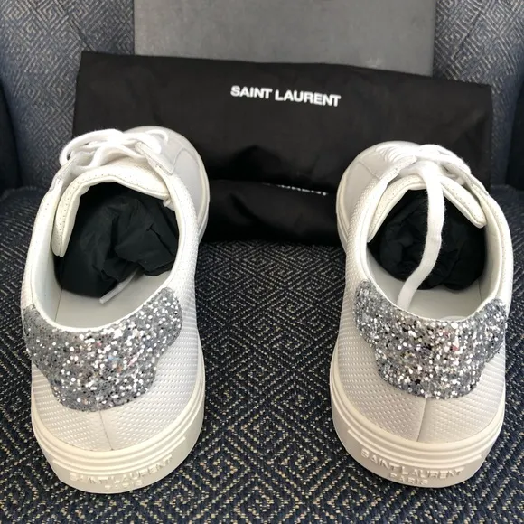 NEW Saint Laurent ANDY SNEAKER PERFORED LEATHER SILVER in box