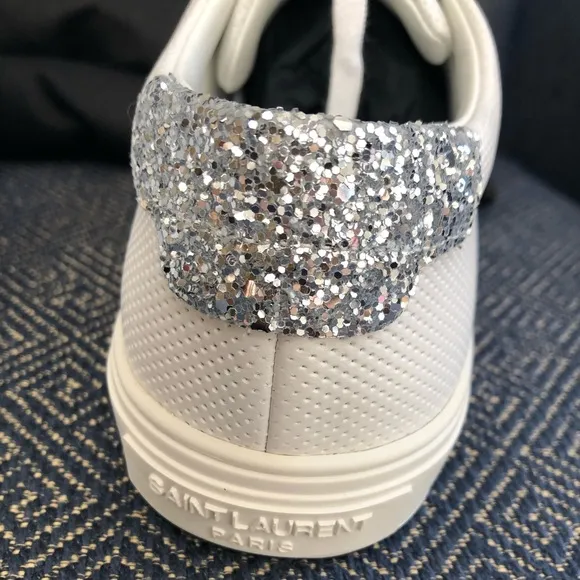 NEW Saint Laurent ANDY SNEAKER PERFORED LEATHER SILVER in box