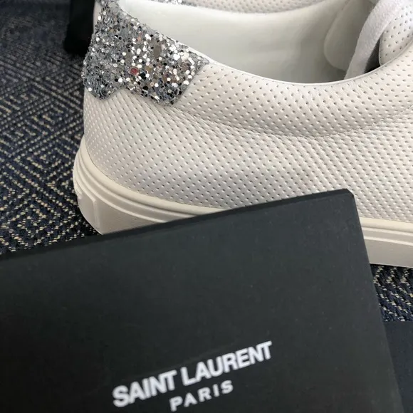 NEW Saint Laurent ANDY SNEAKER PERFORED LEATHER SILVER in box