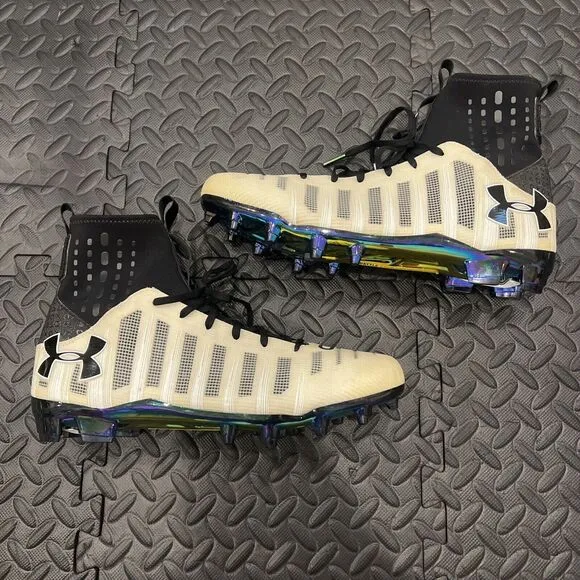 New Under Armour Men’s C1N MC Cam Newton Football Cleats Spikes Wht Blk sz 12.5