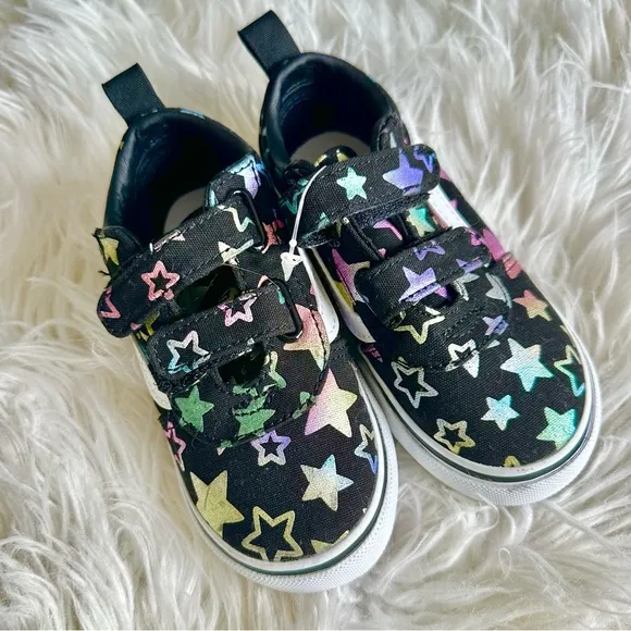 NEW ⭐️🌈 Vans Toddler Girl's Ward V Foil Stars Black/Multi Skate Shoes 🌈⭐️ NEW