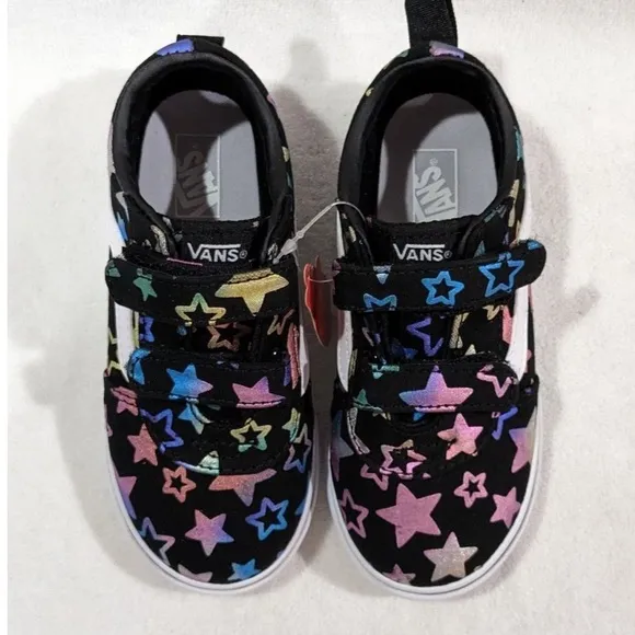 NEW ⭐️🌈 Vans Toddler Girl's Ward V Foil Stars Black/Multi Skate Shoes 🌈⭐️ NEW
