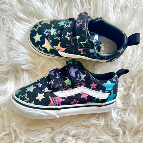 NEW ⭐️🌈 Vans Toddler Girl's Ward V Foil Stars Black/Multi Skate Shoes 🌈⭐️ NEW