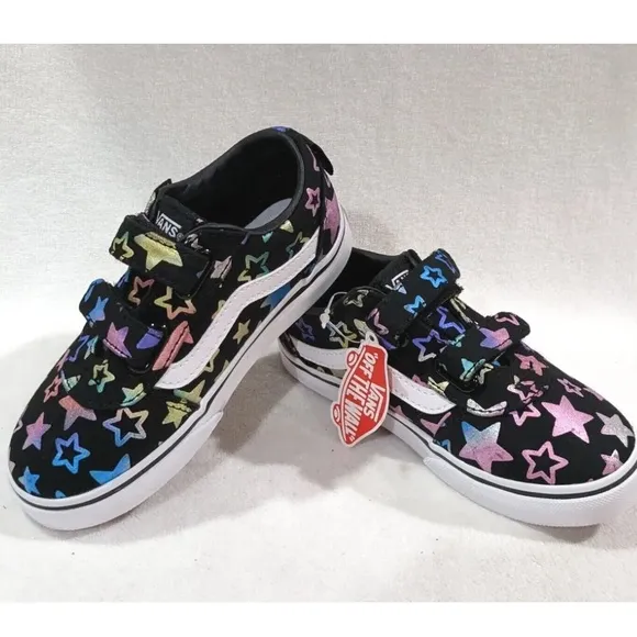 NEW ⭐️🌈 Vans Toddler Girl's Ward V Foil Stars Black/Multi Skate Shoes 🌈⭐️ NEW