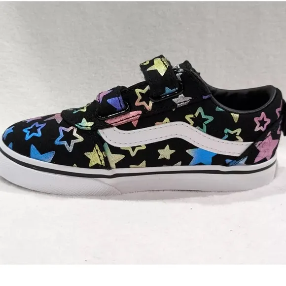 NEW ⭐️🌈 Vans Toddler Girl's Ward V Foil Stars Black/Multi Skate Shoes 🌈⭐️ NEW
