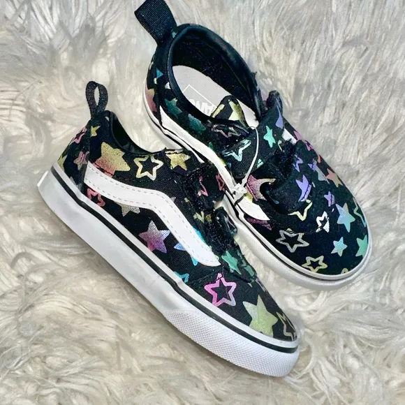 NEW ⭐️🌈 Vans Toddler Girl's Ward V Foil Stars Black/Multi Skate Shoes 🌈⭐️ NEW