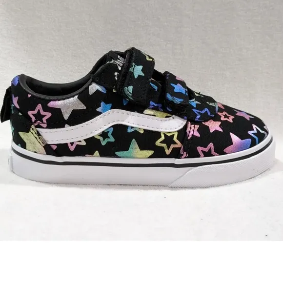 NEW ⭐️🌈 Vans Toddler Girl's Ward V Foil Stars Black/Multi Skate Shoes 🌈⭐️ NEW