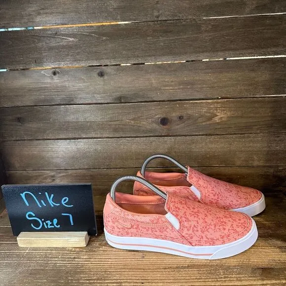 New Womens Nike Court Legacy Pink Slip On Comfort Canvas Shoes Sneakers Size 7 M