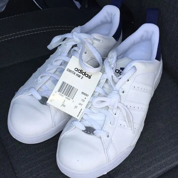 New 2004 vintage old school Adidas Stan Smith HW2 White Blue tennis shoes 8 1/2