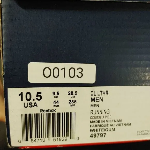 New Reebok CL Leather White Gum Running Court Shoes Sneakers 10.5