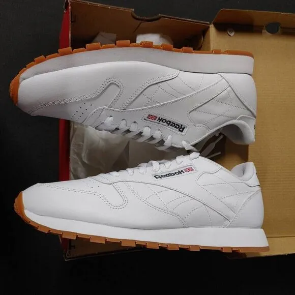 New Reebok CL Leather White Gum Running Court Shoes Sneakers 10.5