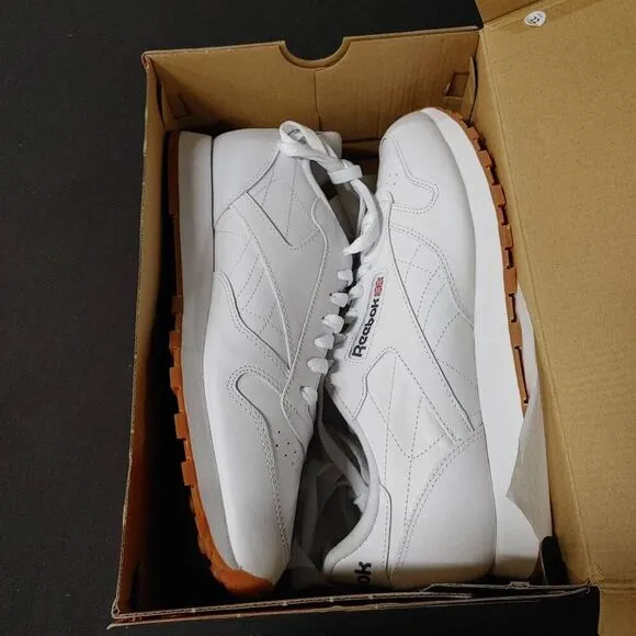 New Reebok CL Leather White Gum Running Court Shoes Sneakers 10.5