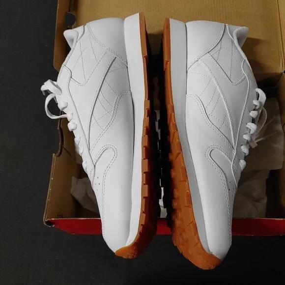 New Reebok CL Leather White Gum Running Court Shoes Sneakers 10.5